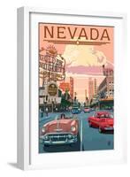 Nevada - Old Strip Scene-Lantern Press-Framed Art Print