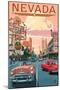 Nevada - Old Strip Scene-Lantern Press-Mounted Art Print