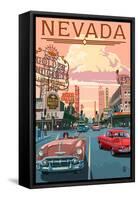 Nevada - Old Strip Scene-Lantern Press-Framed Stretched Canvas