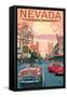 Nevada - Old Strip Scene-Lantern Press-Framed Stretched Canvas