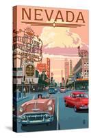 Nevada - Old Strip Scene-Lantern Press-Stretched Canvas