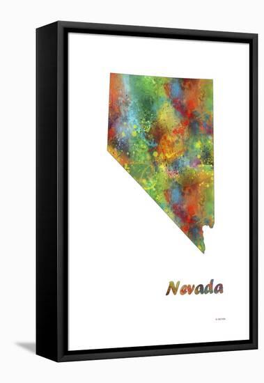 Nevada State Map 1-Marlene Watson-Framed Stretched Canvas