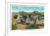 Nevada, View of an Old Prospector in the Desert with Burros-Lantern Press-Framed Art Print