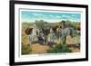 Nevada, View of an Old Prospector in the Desert with Burros-Lantern Press-Framed Art Print