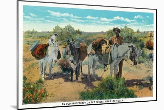 Nevada, View of an Old Prospector in the Desert with Burros-Lantern Press-Mounted Art Print