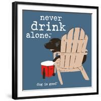 Never Drink Alone (Blue)-Dog is Good-Framed Art Print