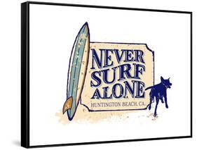 Never Surf Alone-Dog is Good-Framed Stretched Canvas