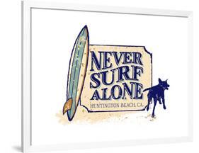 Never Surf Alone-Dog is Good-Framed Art Print