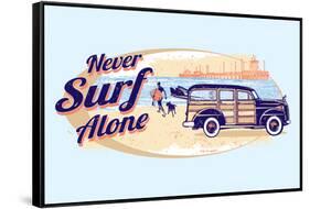 Never Surf Alone-Dog is Good-Framed Stretched Canvas