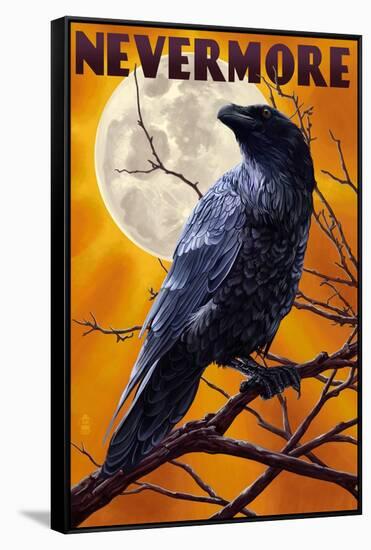 Nevermore - Raven and Moon-Lantern Press-Framed Stretched Canvas