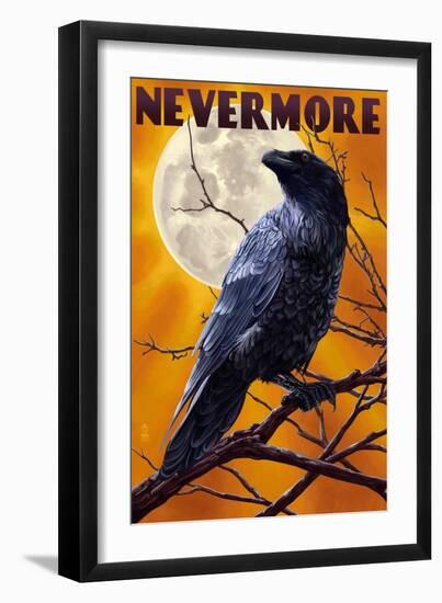 Nevermore - Raven and Moon-Lantern Press-Framed Art Print