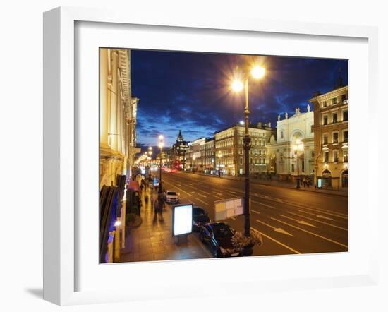 Nevsky Prospekt at Night, St. Petersurg, Russia, Europe-Vincenzo Lombardo-Framed Photographic Print