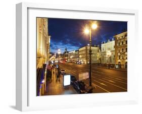 Nevsky Prospekt at Night, St. Petersurg, Russia, Europe-Vincenzo Lombardo-Framed Photographic Print