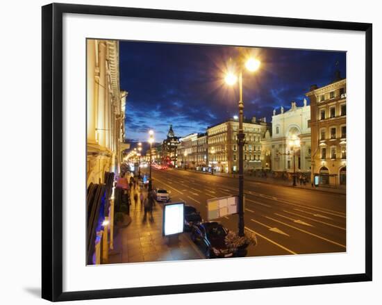 Nevsky Prospekt at Night, St. Petersurg, Russia, Europe-Vincenzo Lombardo-Framed Photographic Print