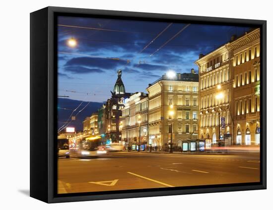 Nevsky Prospekt at Night, St. Petersurg, Russia, Europe-Vincenzo Lombardo-Framed Stretched Canvas