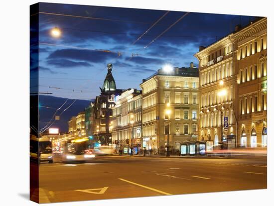 Nevsky Prospekt at Night, St. Petersurg, Russia, Europe-Vincenzo Lombardo-Stretched Canvas