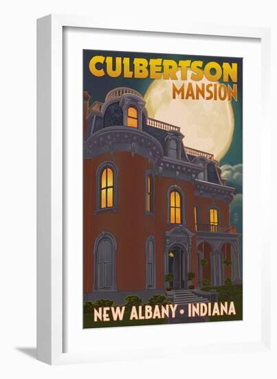 New Albany, Indiana - Culbertson Mansion and Moon-Lantern Press-Framed Art Print