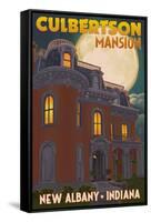 New Albany, Indiana - Culbertson Mansion and Moon-Lantern Press-Framed Stretched Canvas