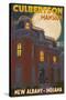 New Albany, Indiana - Culbertson Mansion and Moon-Lantern Press-Stretched Canvas