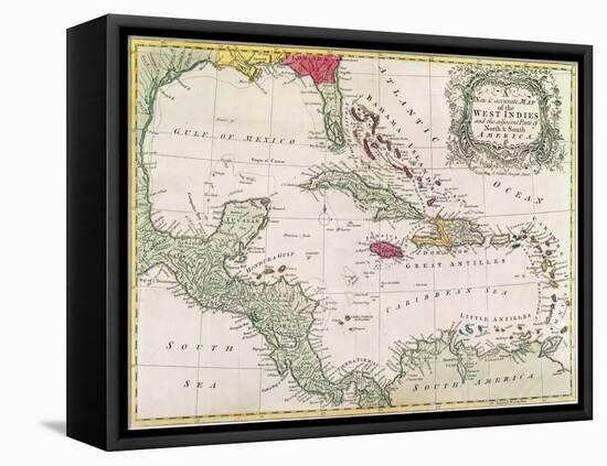 New and Accurate Map of the West Indies (Colour Litho)-American-Framed Stretched Canvas