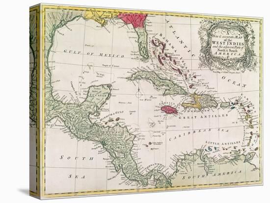 New and Accurate Map of the West Indies (Colour Litho)-American-Stretched Canvas