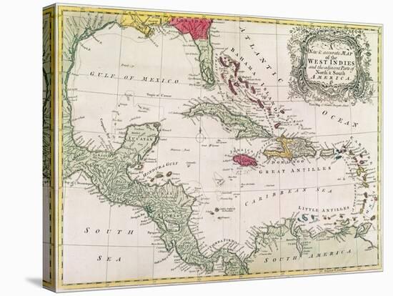 New and Accurate Map of the West Indies (Colour Litho)-American-Stretched Canvas