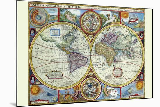 New and Accurate Map of the World; a Stereographic Projection-John Speed-Mounted Premium Giclee Print