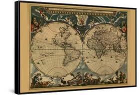 New and Accurate Map of the World-Joan Blaeu-Framed Stretched Canvas