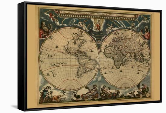 New and Accurate Map of the World-Joan Blaeu-Framed Stretched Canvas