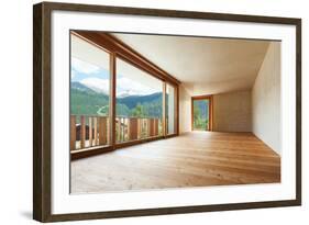 New Apartment in Cement and Wood, Empty Room with Windows-zveiger-Framed Photographic Print