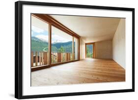 New Apartment in Cement and Wood, Empty Room with Windows-zveiger-Framed Photographic Print