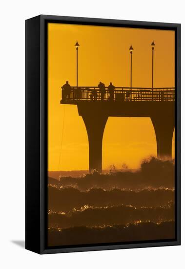 New Brighton Pier at Dawn, Christchurch, South Island, New Zealand.-David Wall-Framed Stretched Canvas