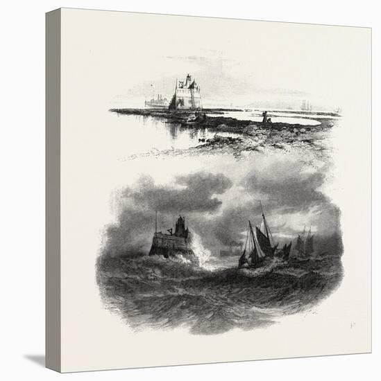 New Brunswick, Beacon Light, St. John, at Low and High Tide, Canada, Nineteenth Century-null-Stretched Canvas