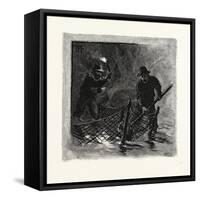 New Brunswick, Emptying Salmon Nets by Torchlight, Canada, Nineteenth Century-null-Framed Stretched Canvas