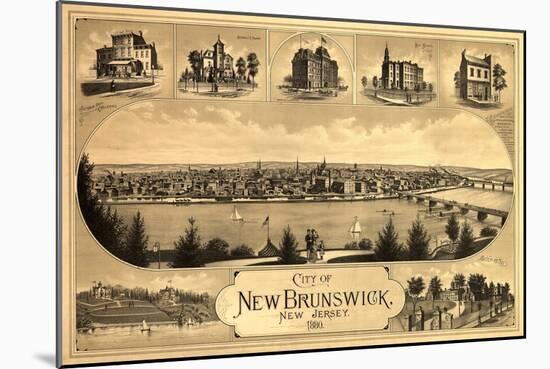 New Brunswick, New Jersey - Panoramic Map-Lantern Press-Mounted Art Print