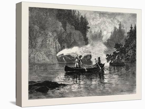 New Brunswick, Spearing Salmon by Night on the Restigouche, Canada, Nineteenth Century-null-Stretched Canvas