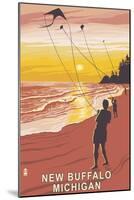 New Buffalo, Michigan - Beach and Kites-Lantern Press-Mounted Art Print