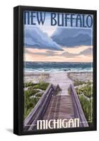 New Buffalo, Michigan - Beach Scene-null-Framed Poster