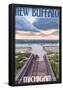 New Buffalo, Michigan - Beach Scene-null-Framed Poster