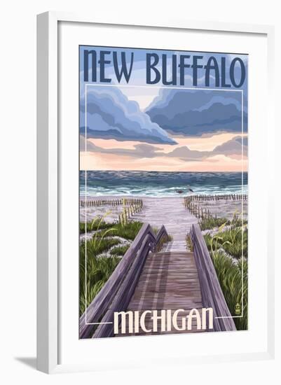 New Buffalo, Michigan - Beach Scene-Lantern Press-Framed Art Print