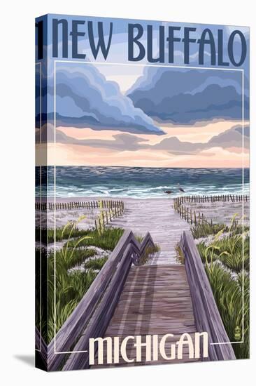 New Buffalo, Michigan - Beach Scene-Lantern Press-Stretched Canvas