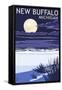 New Buffalo, Michigan - Full Moon Night Scene-Lantern Press-Framed Stretched Canvas