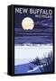 New Buffalo, Michigan - Full Moon Night Scene-Lantern Press-Framed Stretched Canvas