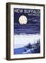 New Buffalo, Michigan - Full Moon Night Scene-Lantern Press-Framed Art Print