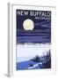 New Buffalo, Michigan - Full Moon Night Scene-Lantern Press-Framed Art Print