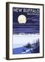 New Buffalo, Michigan - Full Moon Night Scene-Lantern Press-Framed Art Print