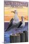 New Buffalo, Michigan - Seagull Scene-Lantern Press-Mounted Art Print