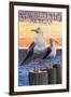 New Buffalo, Michigan - Seagull Scene-Lantern Press-Framed Art Print