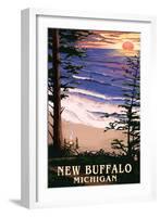 New Buffalo, Michigan - Sunset on Beach-Lantern Press-Framed Art Print
