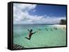 New Caledonia, Amedee Islet, Polynesian Kids Playing on Amedee Islet Beach-Walter Bibikow-Framed Stretched Canvas